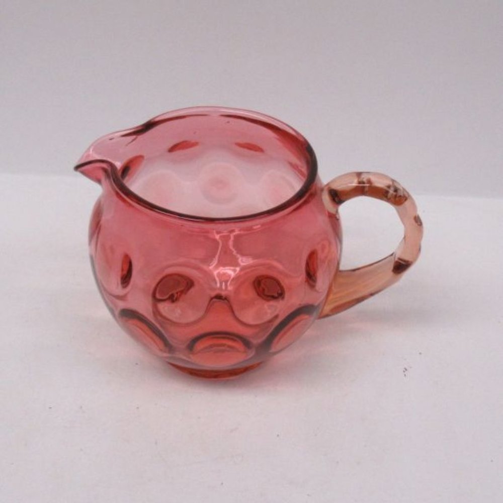 Fenton Art Glass Cranberry COIN DOT OPTIC Cream Pitcher or Small Jug